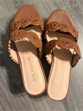 Jack Rogers Tan Braided Double-Strap Slide Cork Wedges